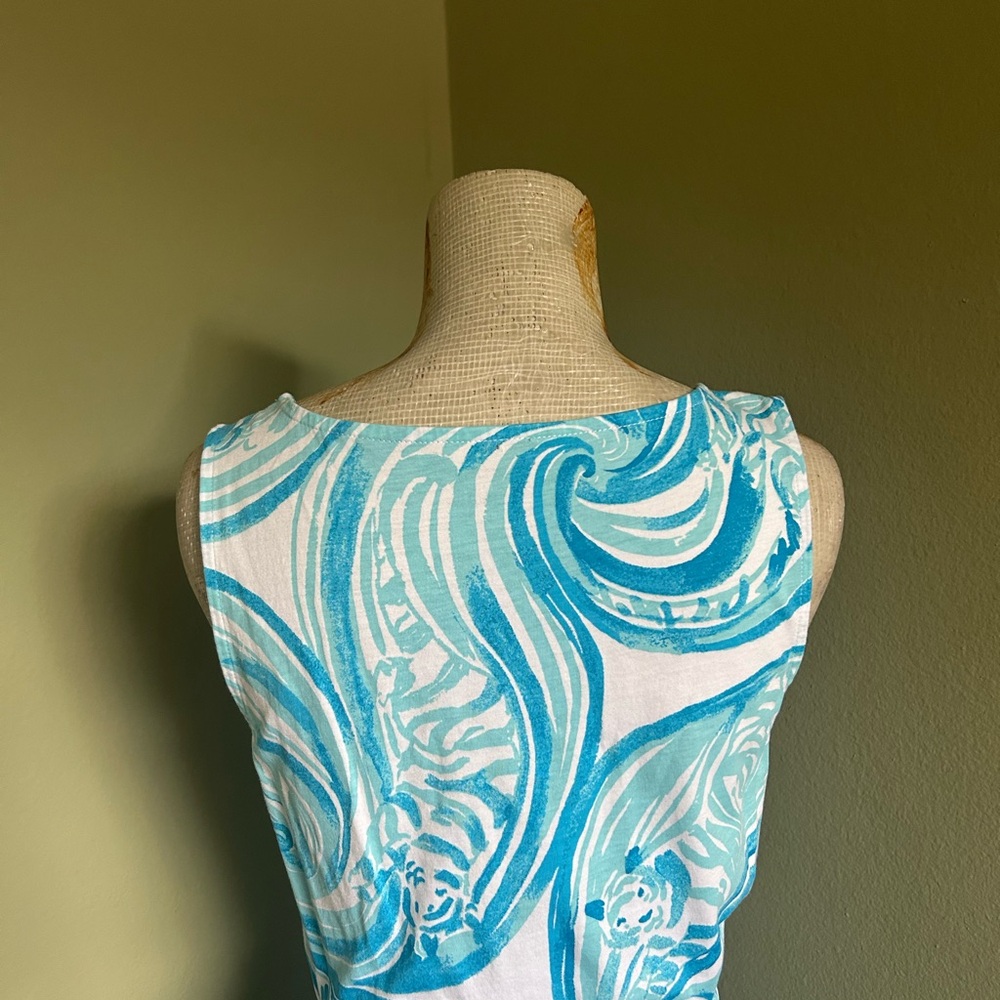 Lilly Pulitzer Shirttail Turquoise and White Patterned Dress NWOT - Picture 4 of 9